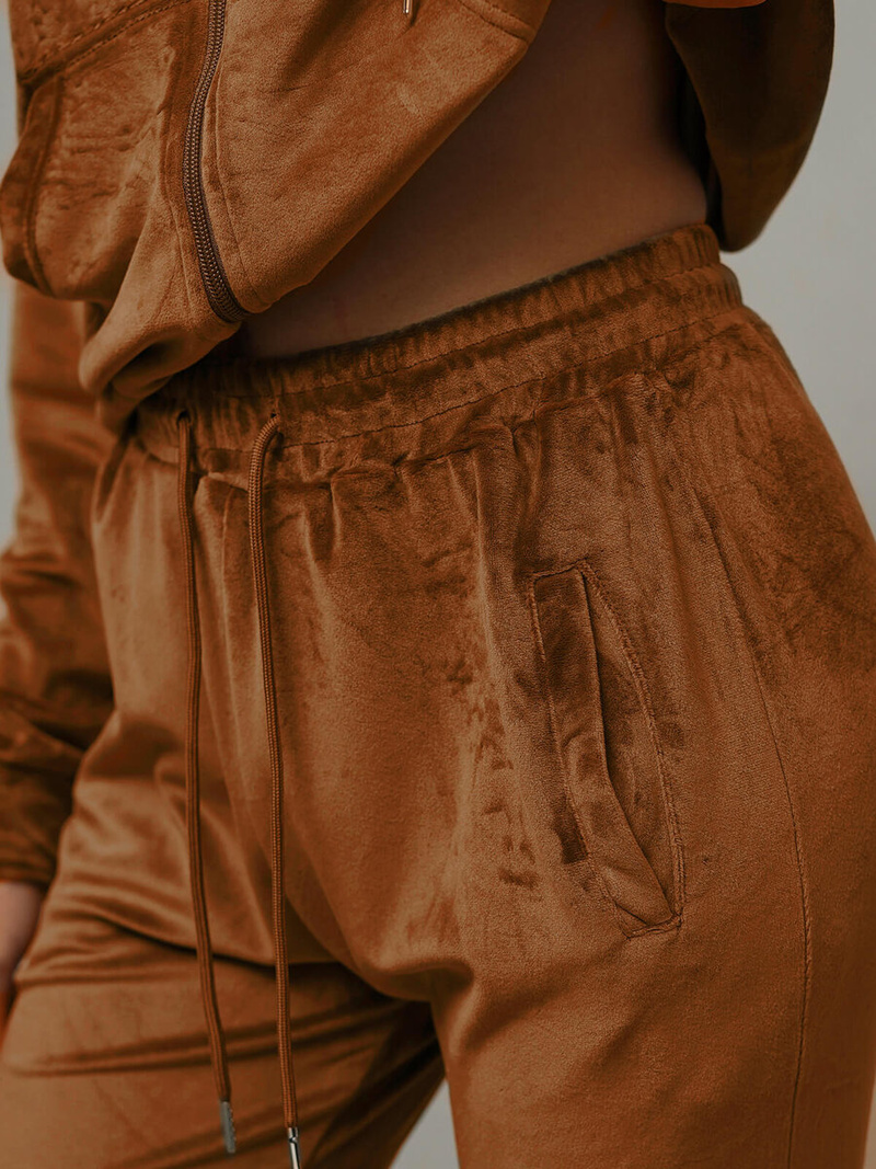 Dámská velurová tepláková souprava camelová OZONEE JS/8C1176/33Z