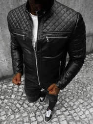 Pánská Koženková Bunda Černá OZONEE JS/11Z8002