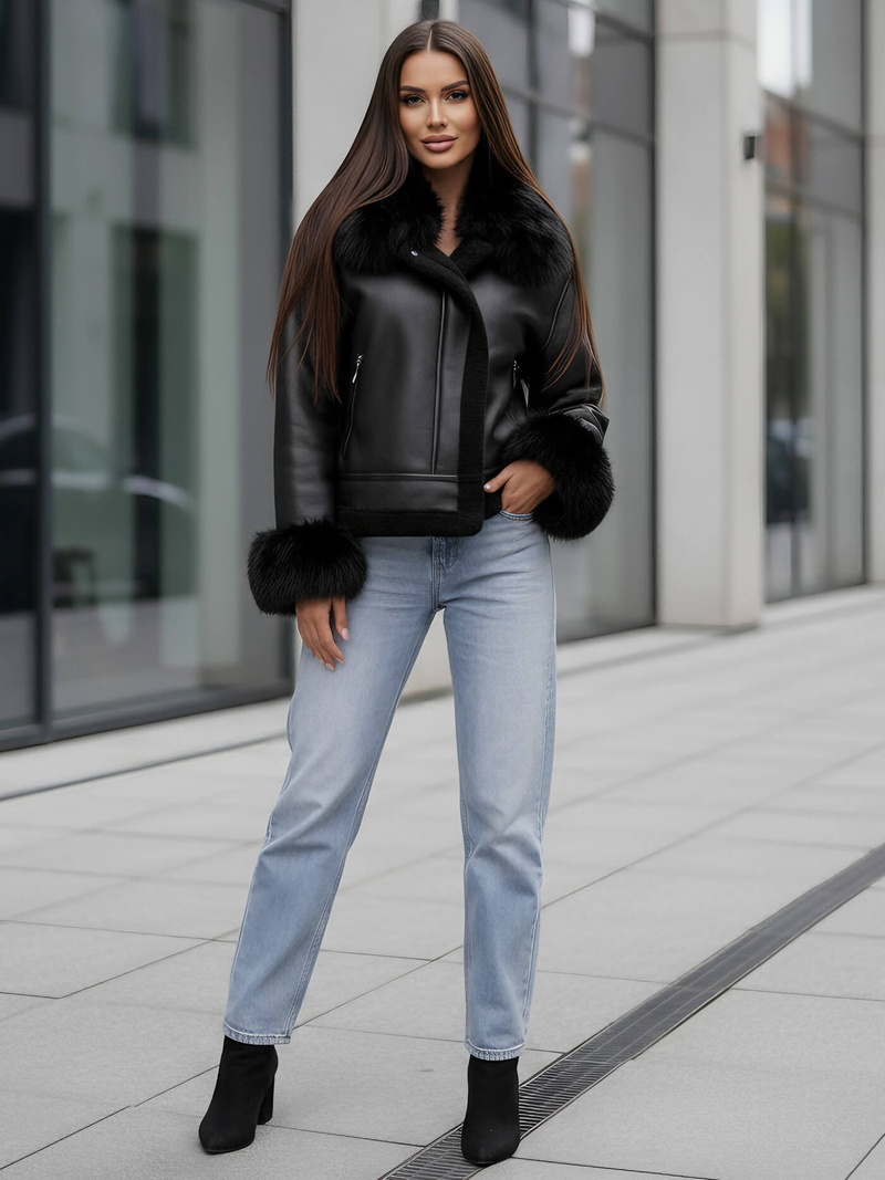 Dámská Koženková Bunda Černá OZONEE JS/61M8505/392Z