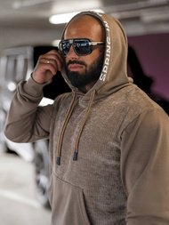 Pánská mikina s kapucí tmavě-béžové OZONEE O/3C505