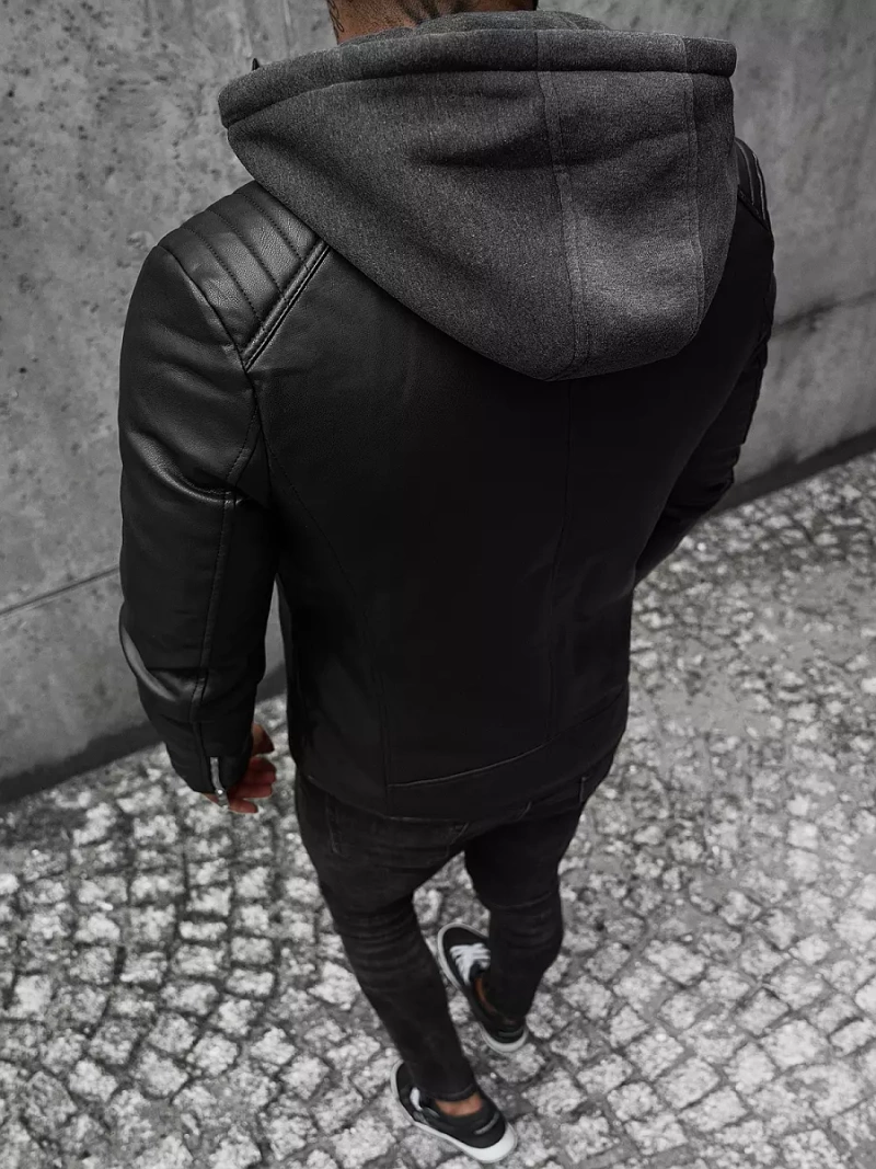 Pánská Koženková Bunda Černá OZONEE JS/11Z8012