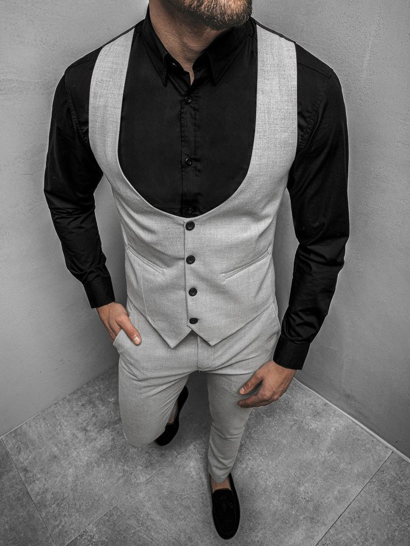 Pánská souprava - Vesta a chino kalhoty Šedý OZONEE DJ/5559