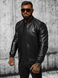 Pánská Koženková Bunda Černá OZONEE JS/11Z8105