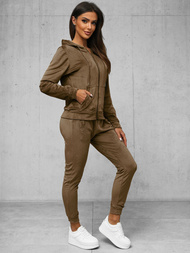 Dámská velurová tepláková souprava světle hnědý OZONEE JS/8C1176/162Z