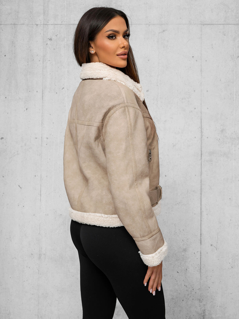 Dámská Kožená Bunda Béžová OZONEE O/81331Z