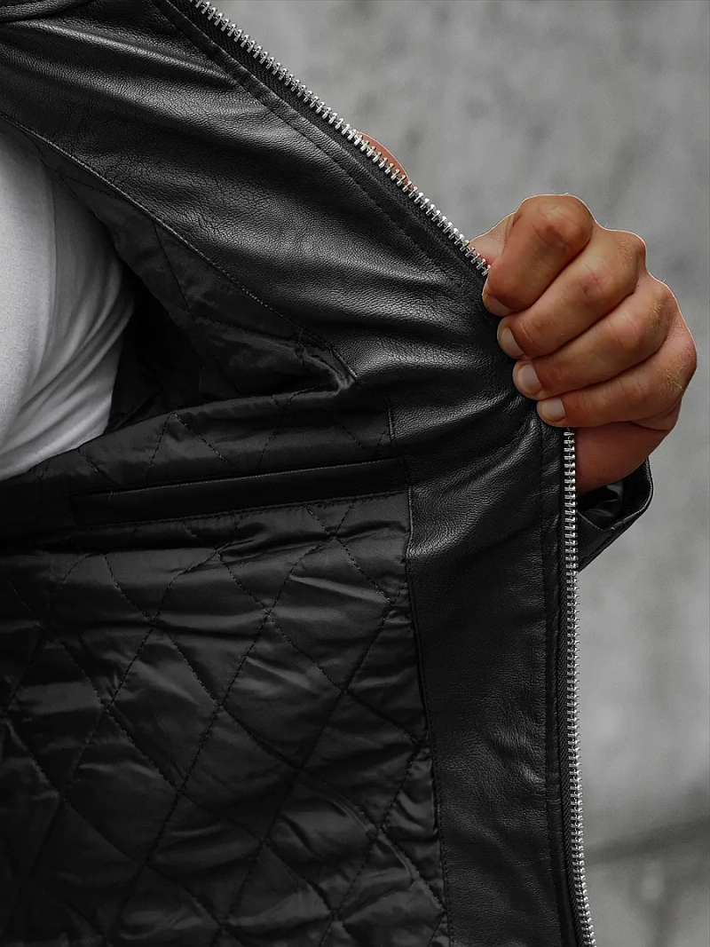 Pánská Koženková Bunda Černá OZONEE JS/11Z8002