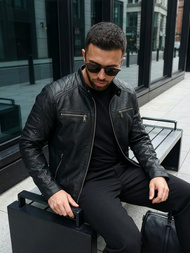 Pánská Koženková Bunda Černá OZONEE JS/11Z8138