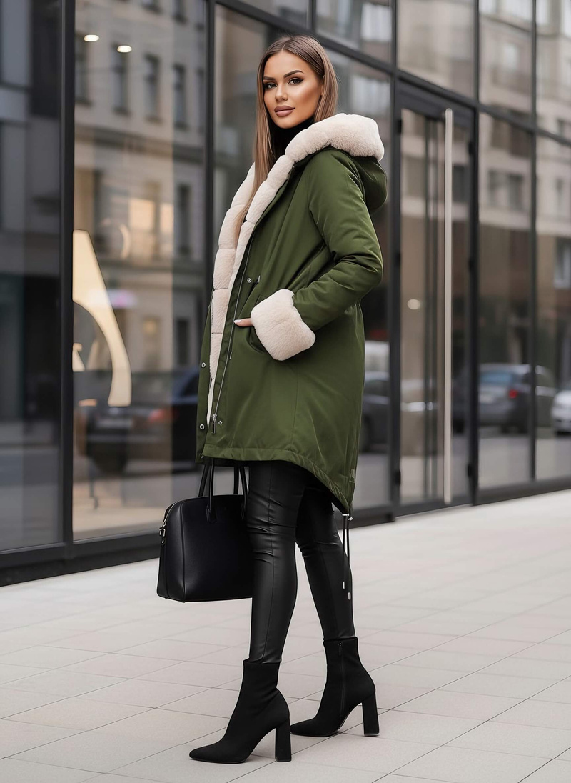 Dámská Zimní Bunda Zelená OZONEE JS/M763/136Z