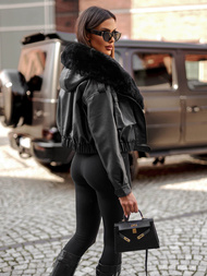 Dámská Kožená Bunda Černá OZONEE JS/11Z8172