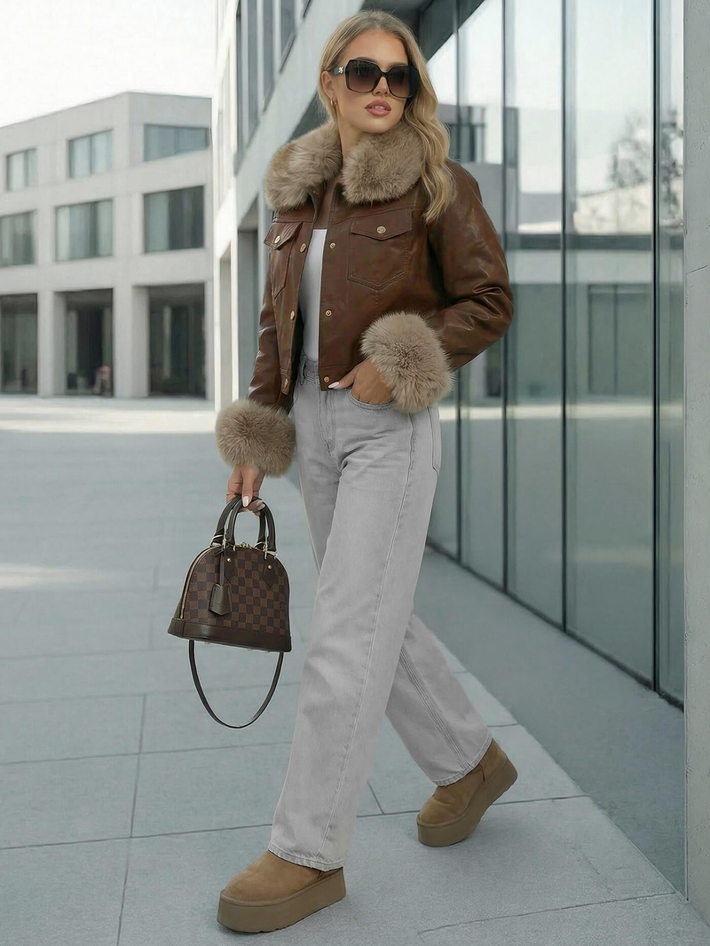 Dámská Koženková Bunda Čokoláda OZONEE JS/61M8513/158