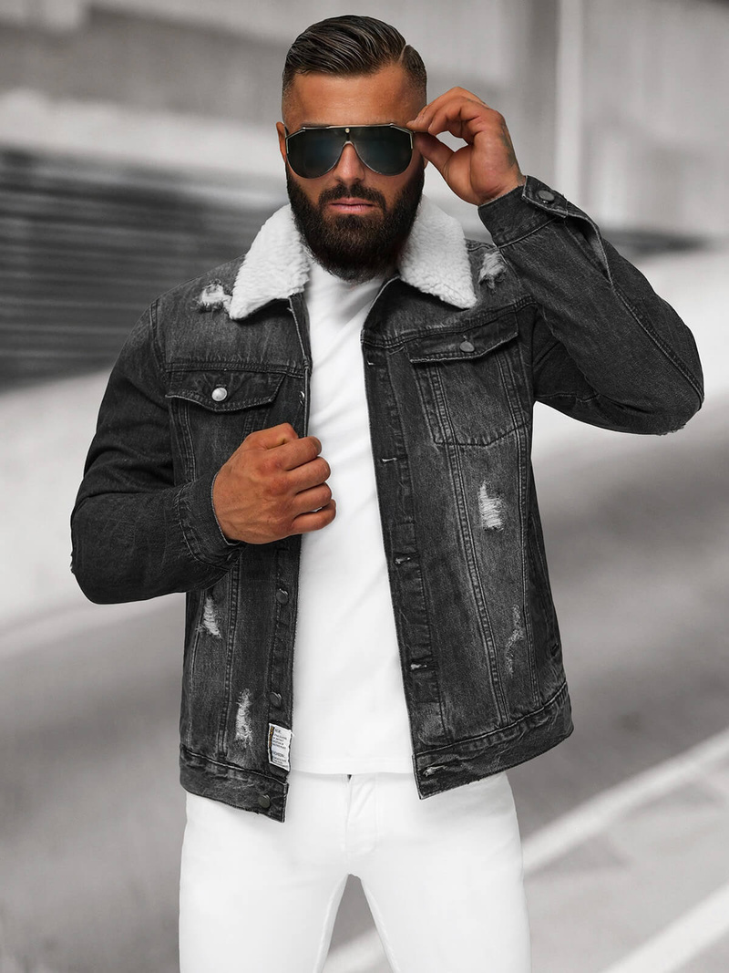 Pánská Džínová Bunda Šerpa Černá OZONEE NB/MJ502NZ