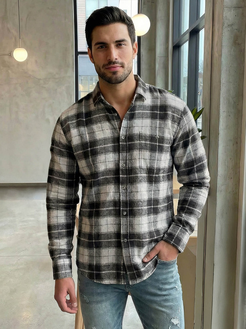 Pánská Košile Šedé OZONEE V/V172Z