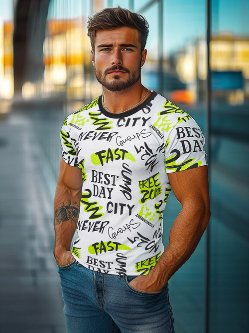 Pánské Tričko Bílé OZONEE JS/8T1210/1Z