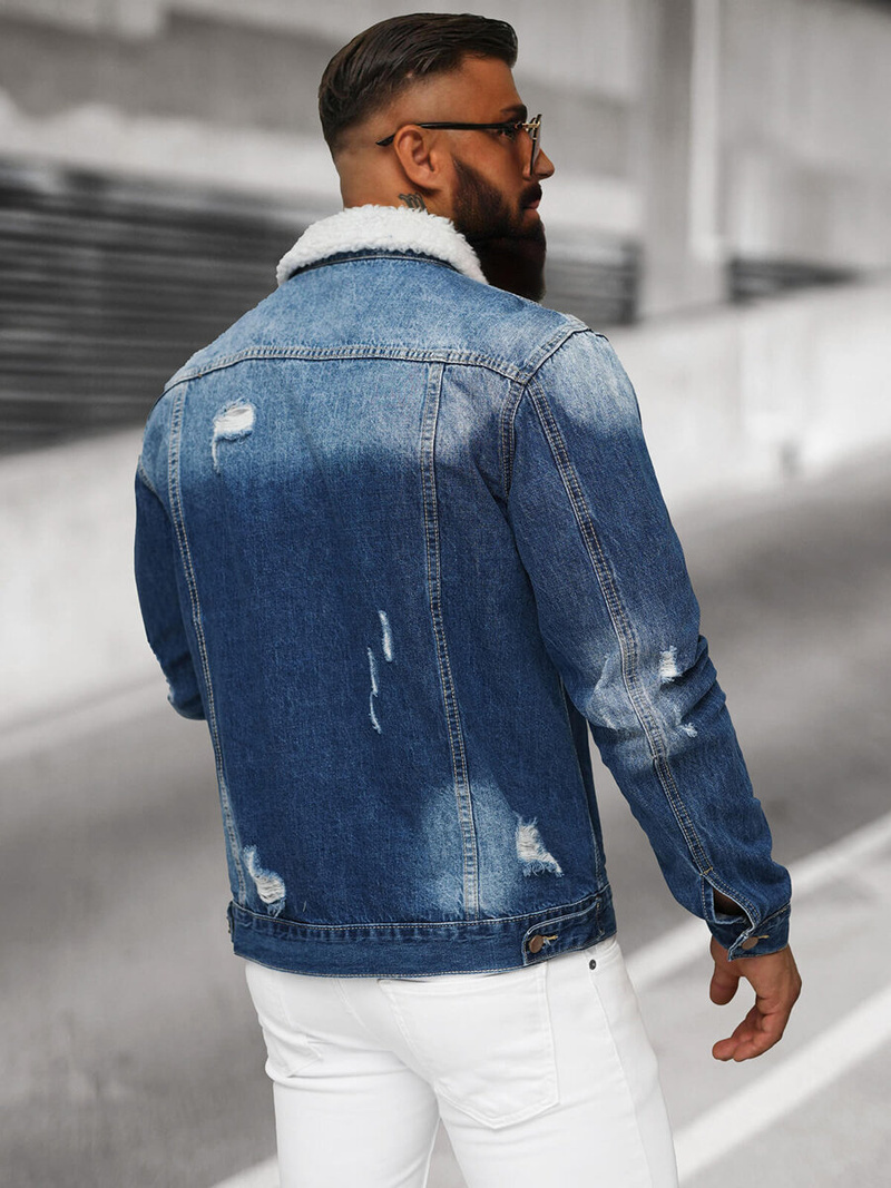 Pánská Džínová Bunda Šerpa Modrá OZONEE NB/MJ502BZ