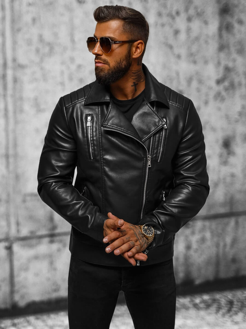 Pánská koženková bunda křivák černá OZONEE JS/11Z8056