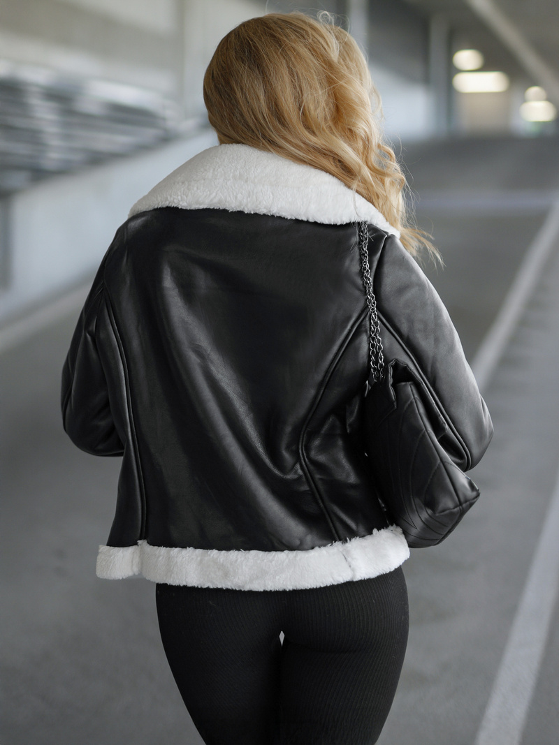 Dámská Koženková Bunda Černo-Bílá OZONEE JS/11Z8177Z