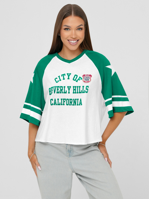 Dámské Tričko Bílo-Zelené OZONEE JS/R62493