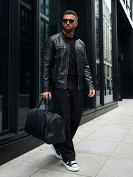 Pánská Koženková Bunda Černá OZONEE JS/11Z8138