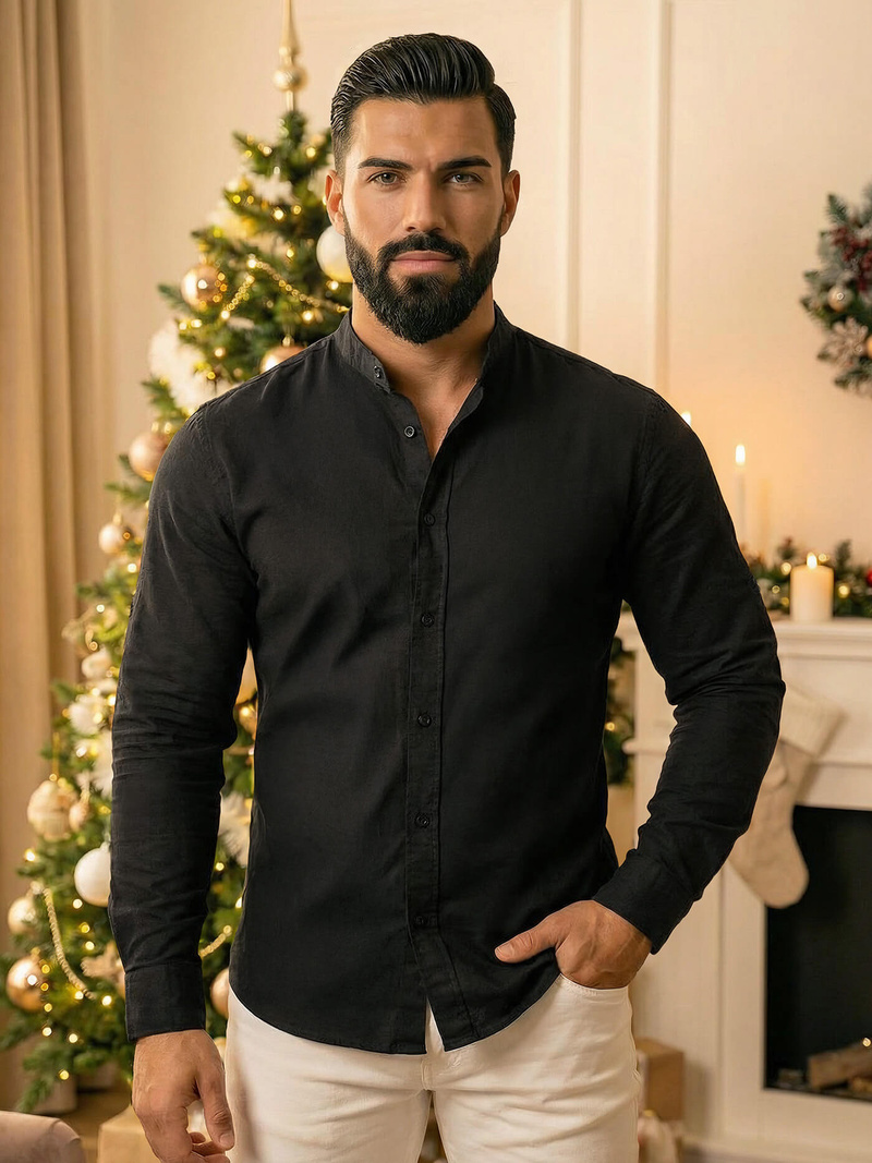 Pánská Košile Černá OZONEE O/V121Z