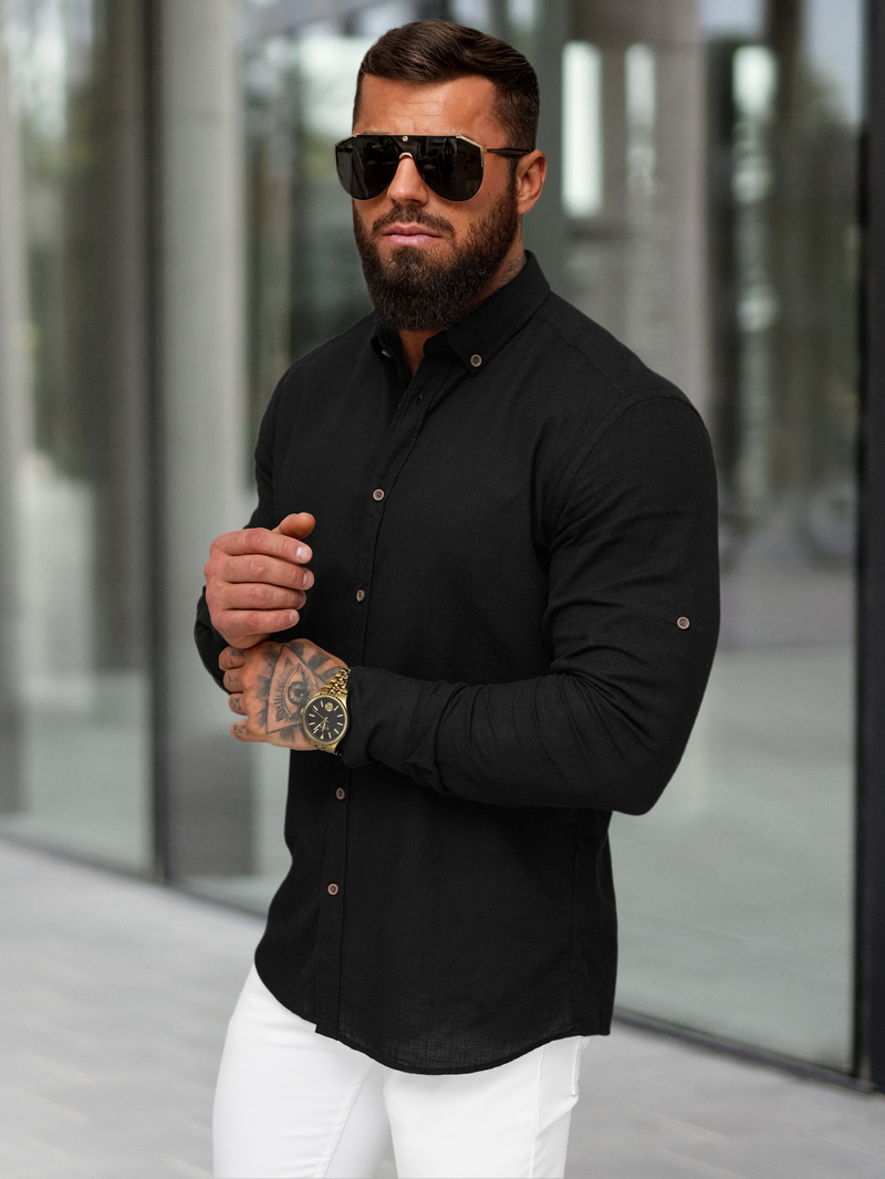 Pánská Košile Černá OZONEE O/V144