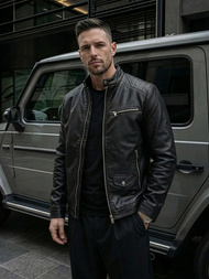 Pánská Koženková Bunda Černá OZONEE JS/11Z8021