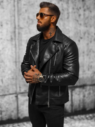 Pánská koženková bunda křivák černá OZONEE JS/11Z8056