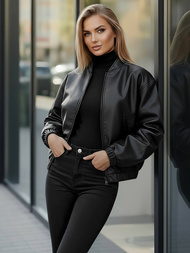 Dámská koženková bunda křivák černá OZONEE JS/11Z8281