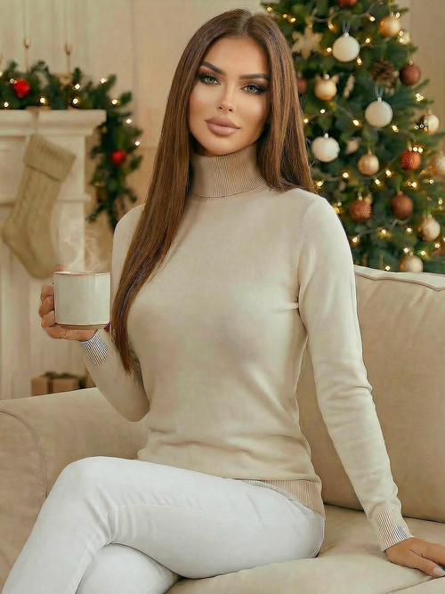 Dámský svetr jasně-béžové OZONEE JS/8009/4Z