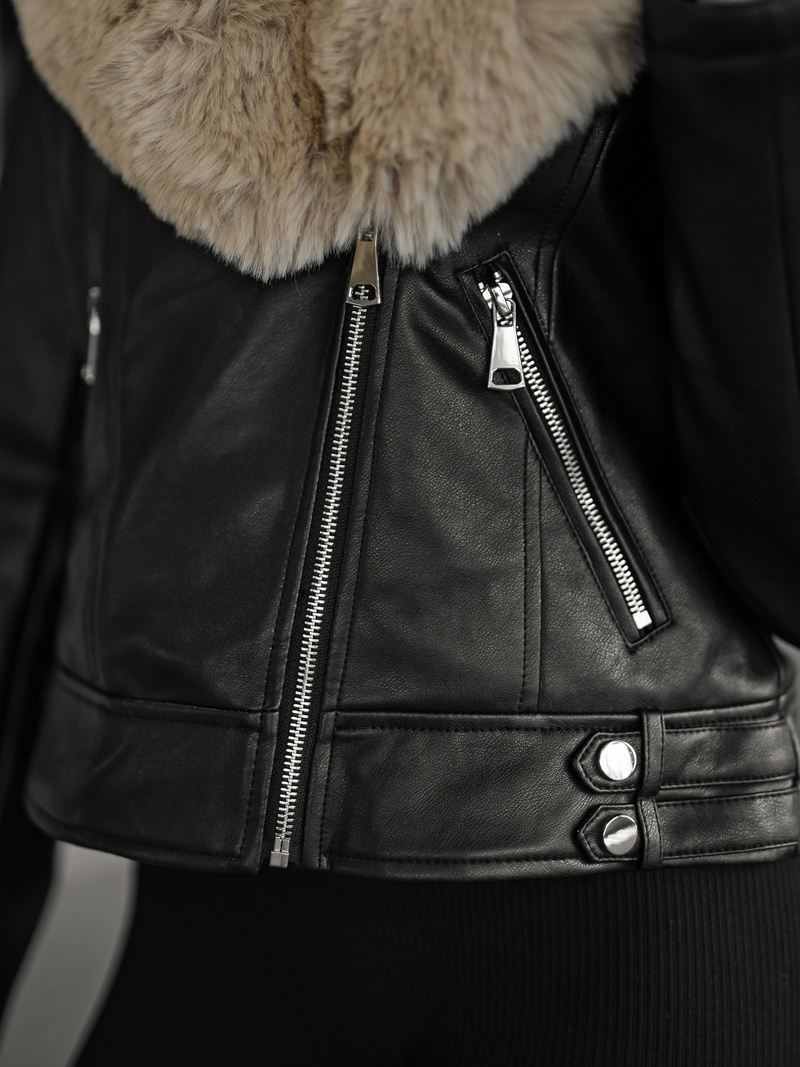 Dámská koženková bunda černo-béžová OZONEE JS/61M8508/392B