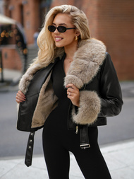 Dámská koženková bunda černo-béžová OZONEE JS/61M8511/392B