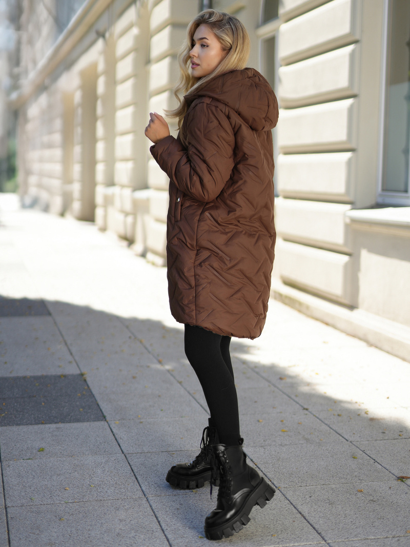 Dámská dlouhá zimní bunda čokoláda OZONEE JS/5M3352/158