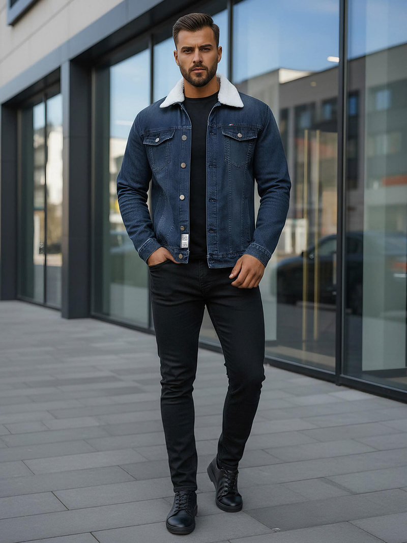 Pánská Džínová Bunda Šerpa Námořnické Modré OZONEE NB/MJ517BSZ