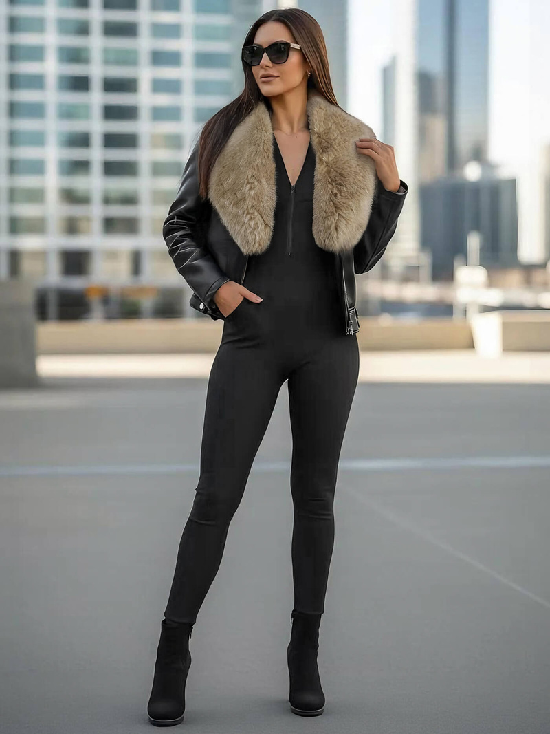 Dámská koženková bunda černo-béžová OZONEE JS/61M8508/392BZ