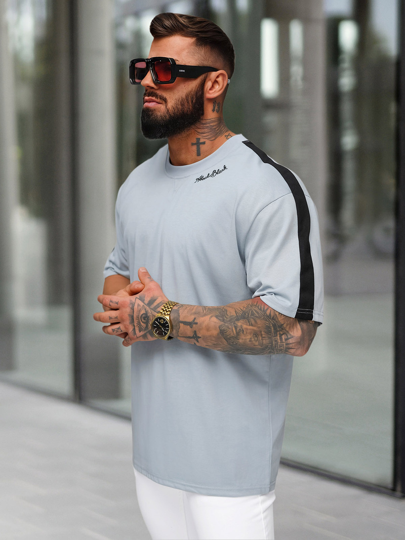 Pánské Tričko Světle-Modrá OZONEE O/QQ1195