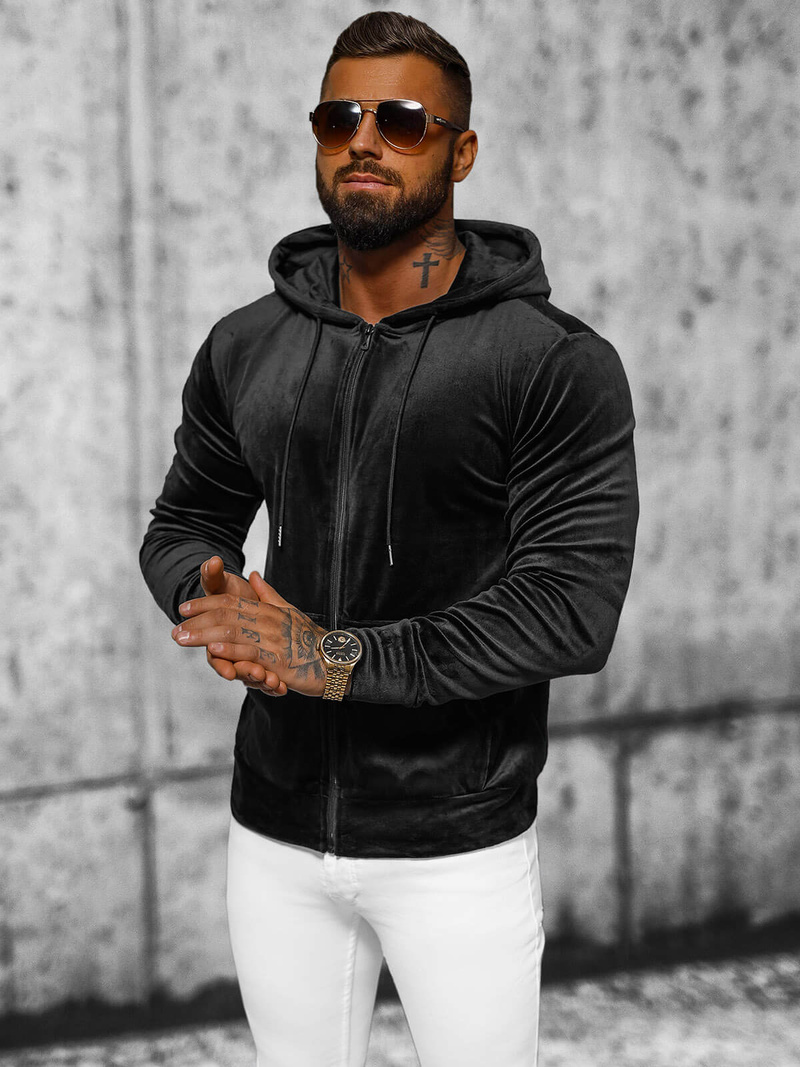 Pánská Velurová Mikina Černá OZONEE JS/8B1168/3