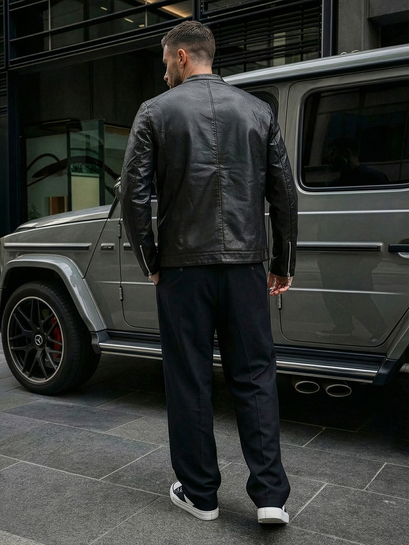 Pánská Koženková Bunda Černá OZONEE JS/11Z8021