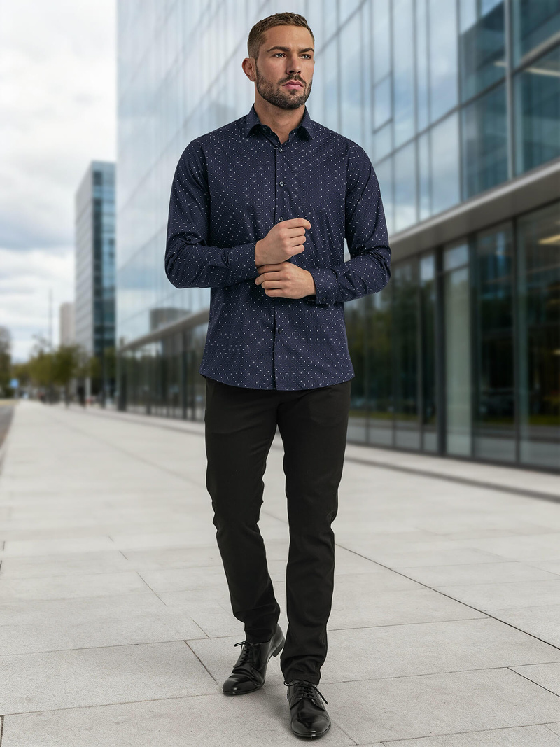 Pánská Košile Námořnická Modřá OZONEE V/V183