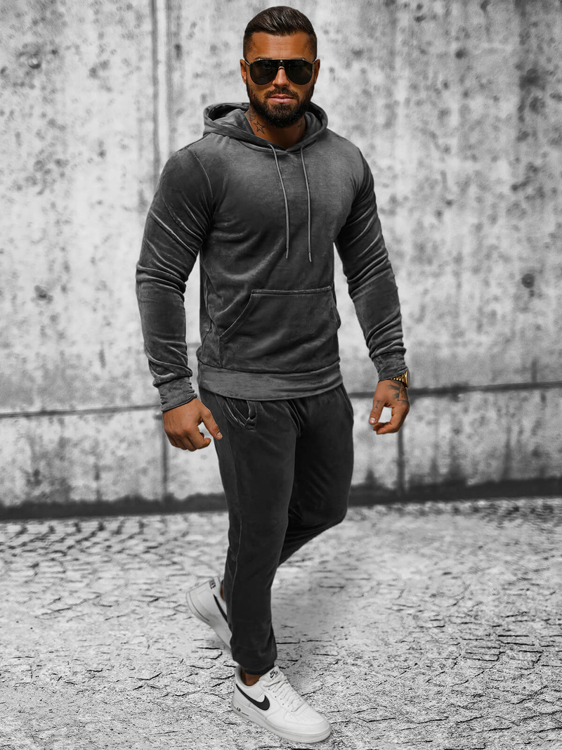 Pánská Velurová Tepláková Souprava Grafitová OZONEE JS/8C1171/6