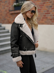 Dámská Koženková Bunda Černá OZONEE JS/11Z8230