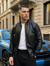 Pánská Koženková Bunda Černá OZONEE JS/11Z8105Z