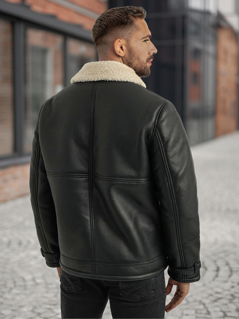 Pánská Koženková Bunda Černá OZONEE JS/11Z8271