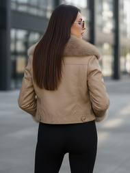 Dámská Koženková Bunda Béžová OZONEE JS/61M8513/84Z