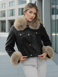 Dámská koženková bunda černo-béžová OZONEE JS/61M8513/392B