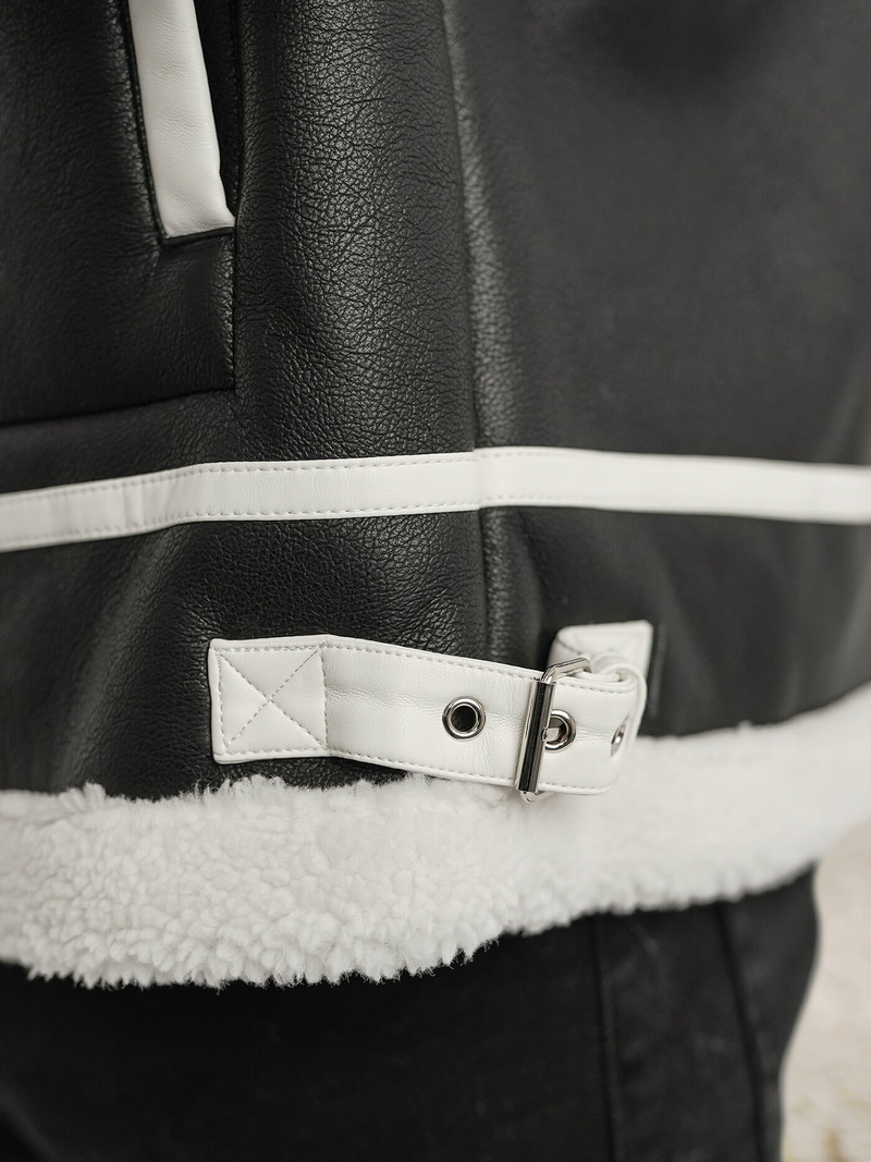 Pánská Koženková Bunda Černá OZONEE JS/11Z8270