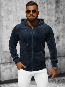 Pánská Velurová Mikina Námořnická Modřá OZONEE JS/8B1168/25