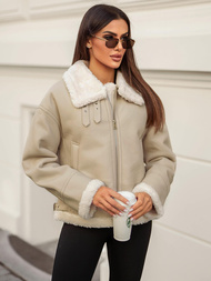 Dámská Kožená Bunda Béžová OZONEE JS/11Z8178