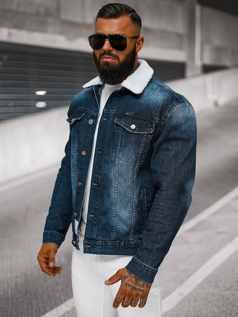 Pánská Džínová Bunda Šerpa Tmavě Modrá OZONEE NB/MJ516BSZ