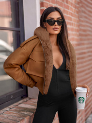 Dámská Kožená Bunda Hnědá OZONEE O/G125