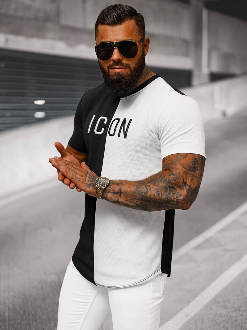 Pánské Tričko Černo-Bílé OZONEE O/7776T