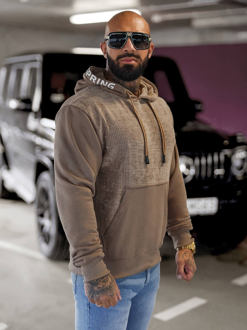 Pánská mikina s kapucí tmavě-béžové OZONEE O/3C505